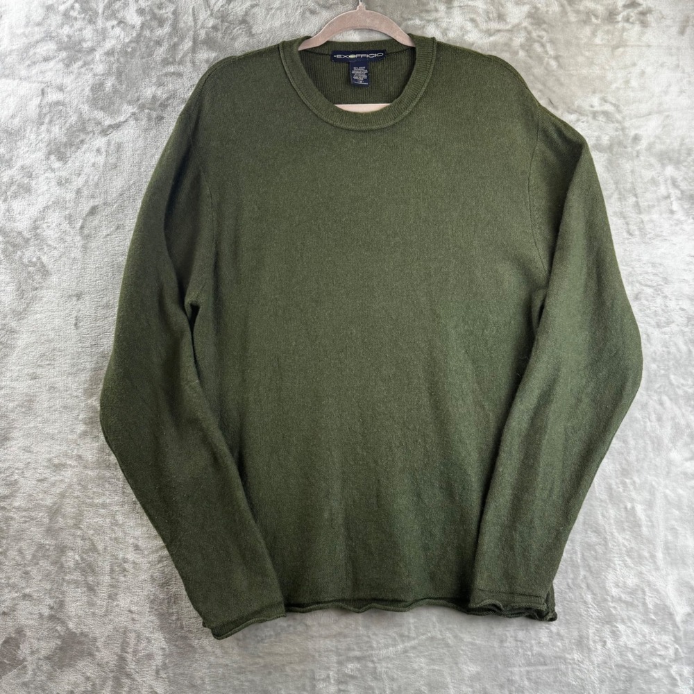 ExOfficio Sweater Men M Green Soybean Wool Blend Crewneck Rolled Hem (1758)